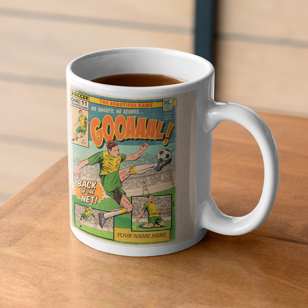 Football Comic Book with Green & Yellow Mug Set by Kevin Williamson