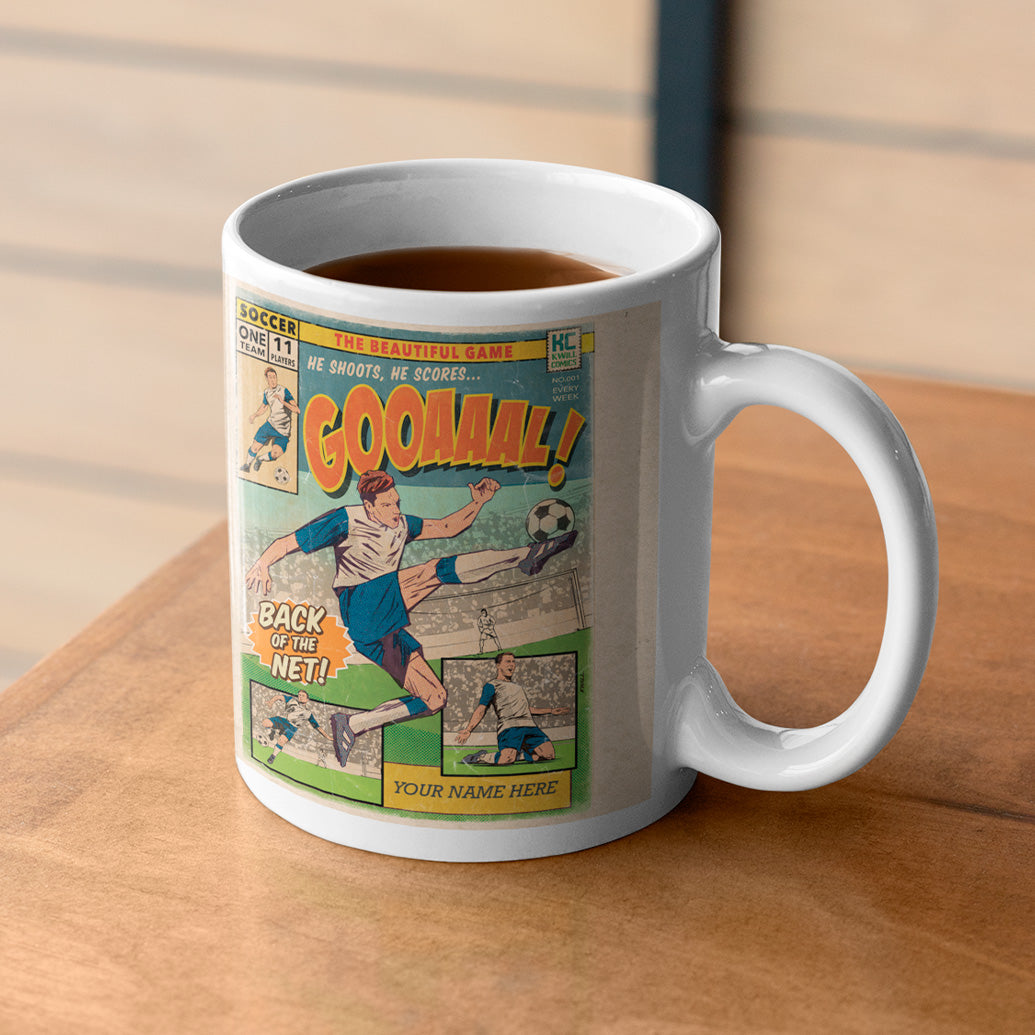 Football Comic Book with White with Blue Sleeves Mug Set by Kevin Williamson