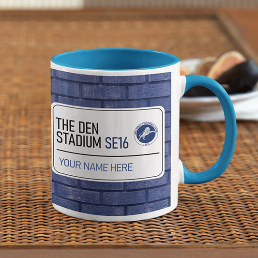 The Den Stadium Road Sign - Blue Colour Insert Mug