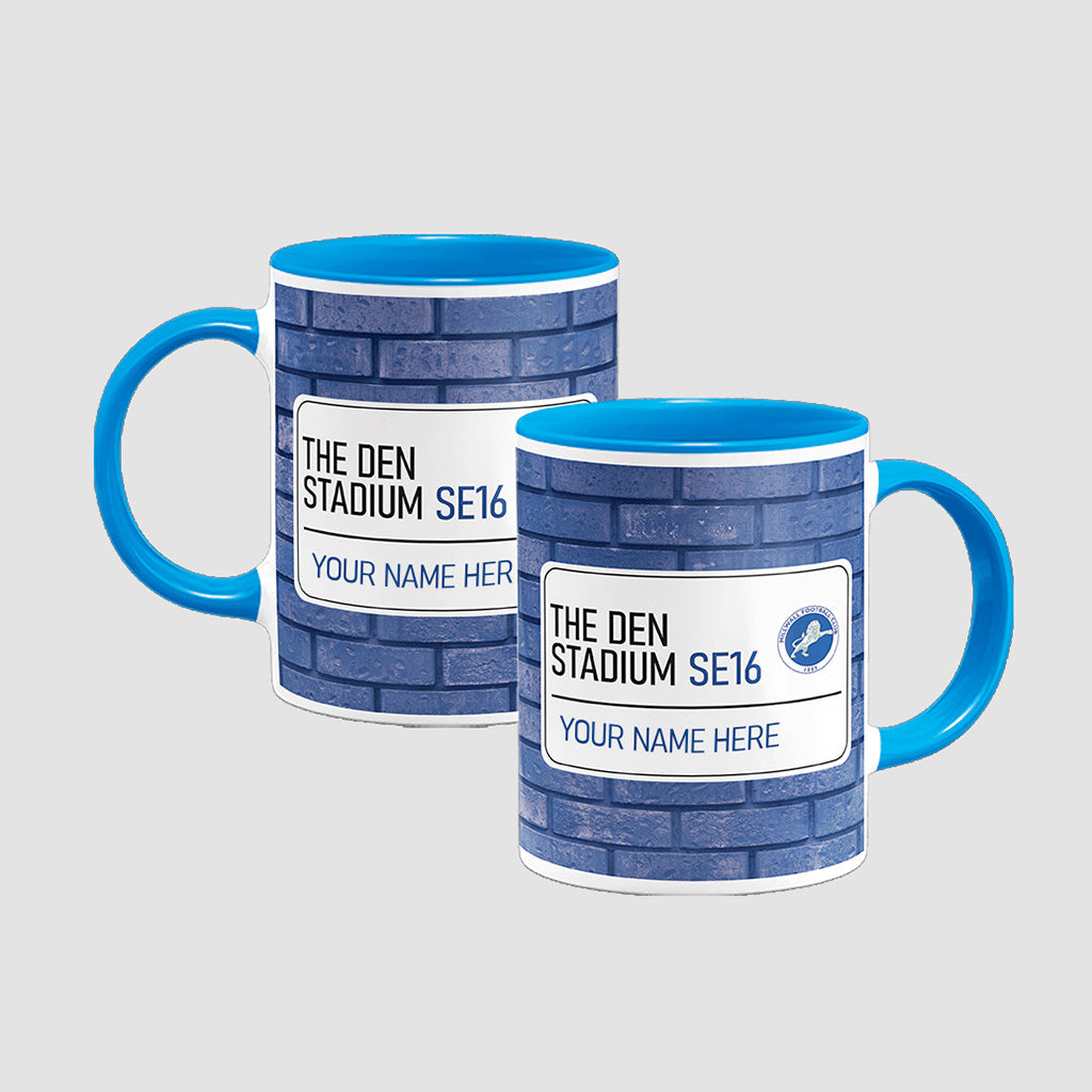 The Den Stadium Road Sign - Blue Colour Insert Mug