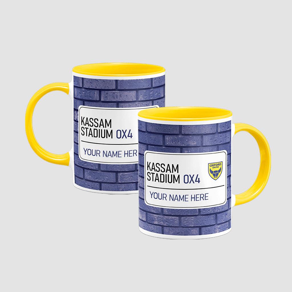 Kassam Stadium Road Sign - Yellow Colour Insert Mug