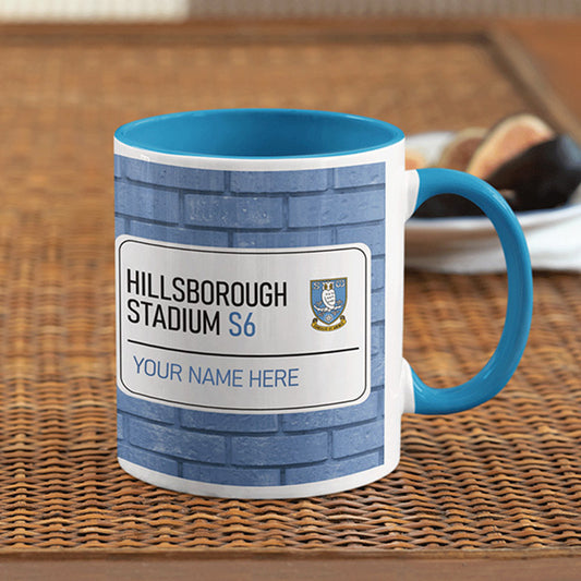 Hillsborough Stadium Road Sign - Blue Colour Insert Mug