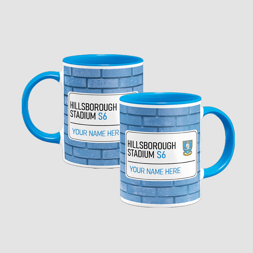 Hillsborough Stadium Road Sign - Blue Colour Insert Mug