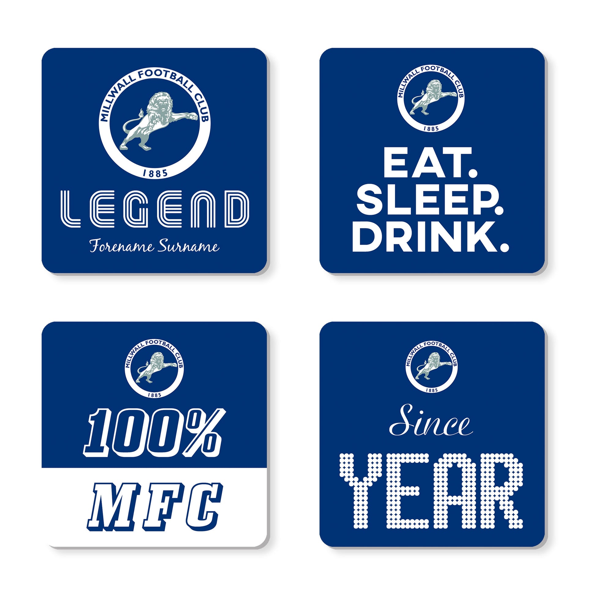 Personalised Millwall FC Coasters (x4)