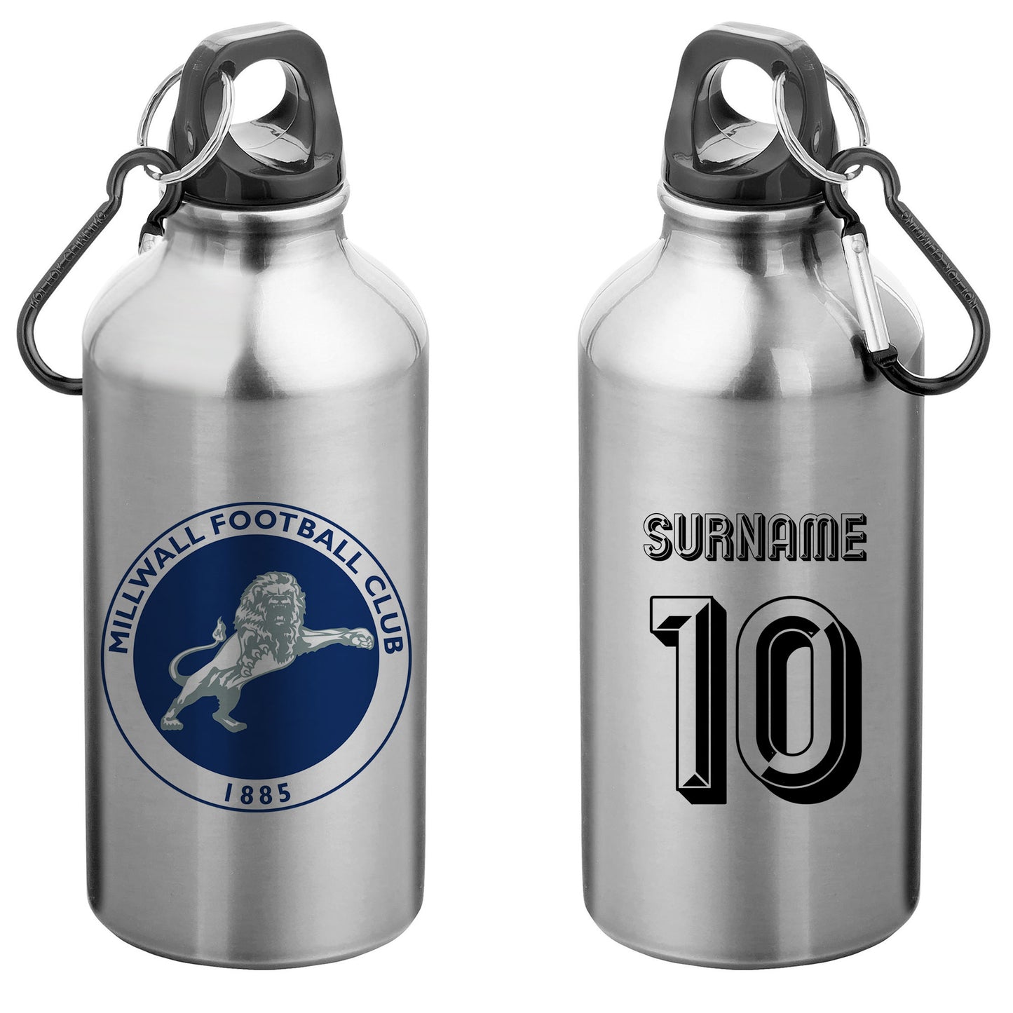 Millwall FC Retro Shirt Silver Sport Bottle with Carabiner