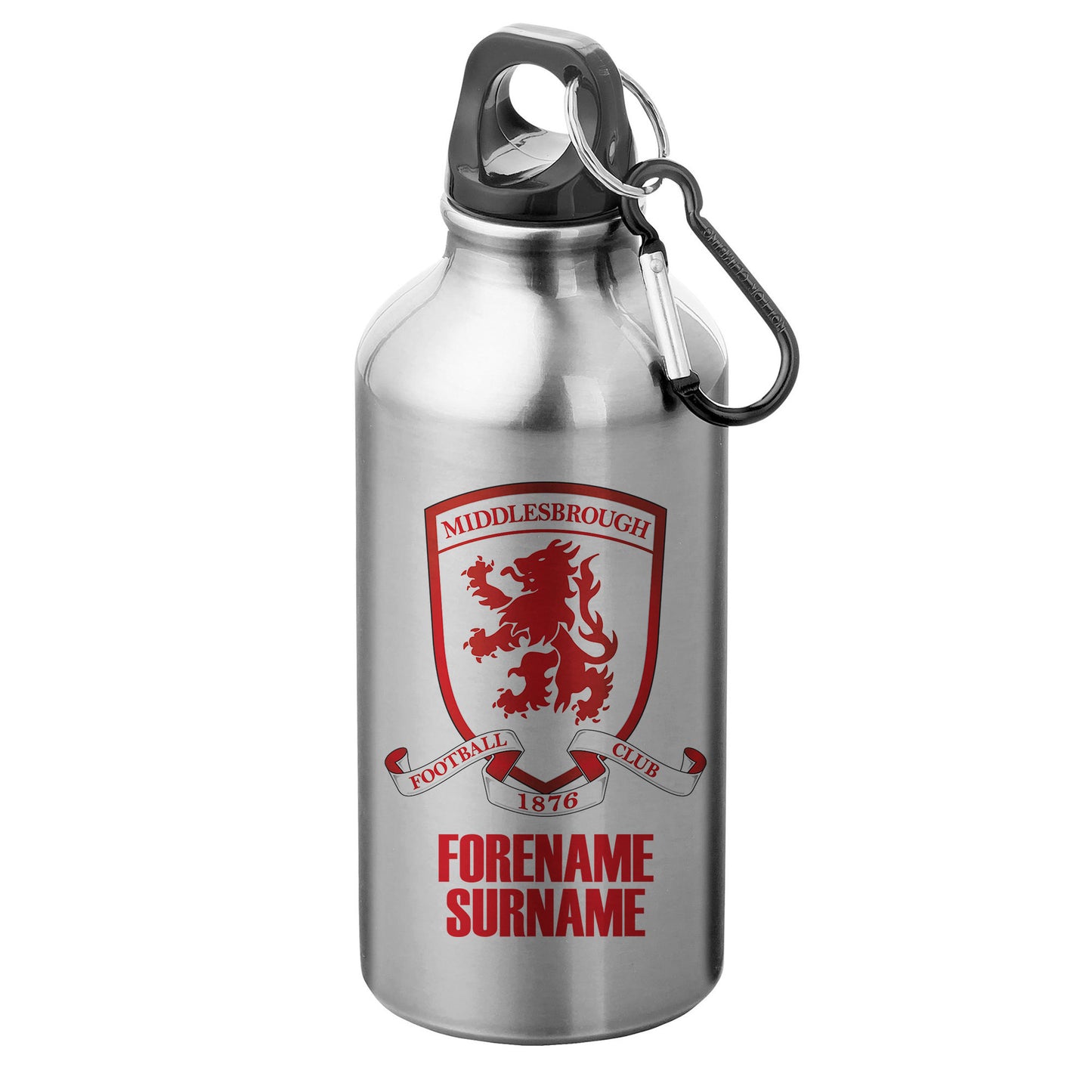 Middlesbrough FC Bold Crest Silver Sport Bottle with Carabiner