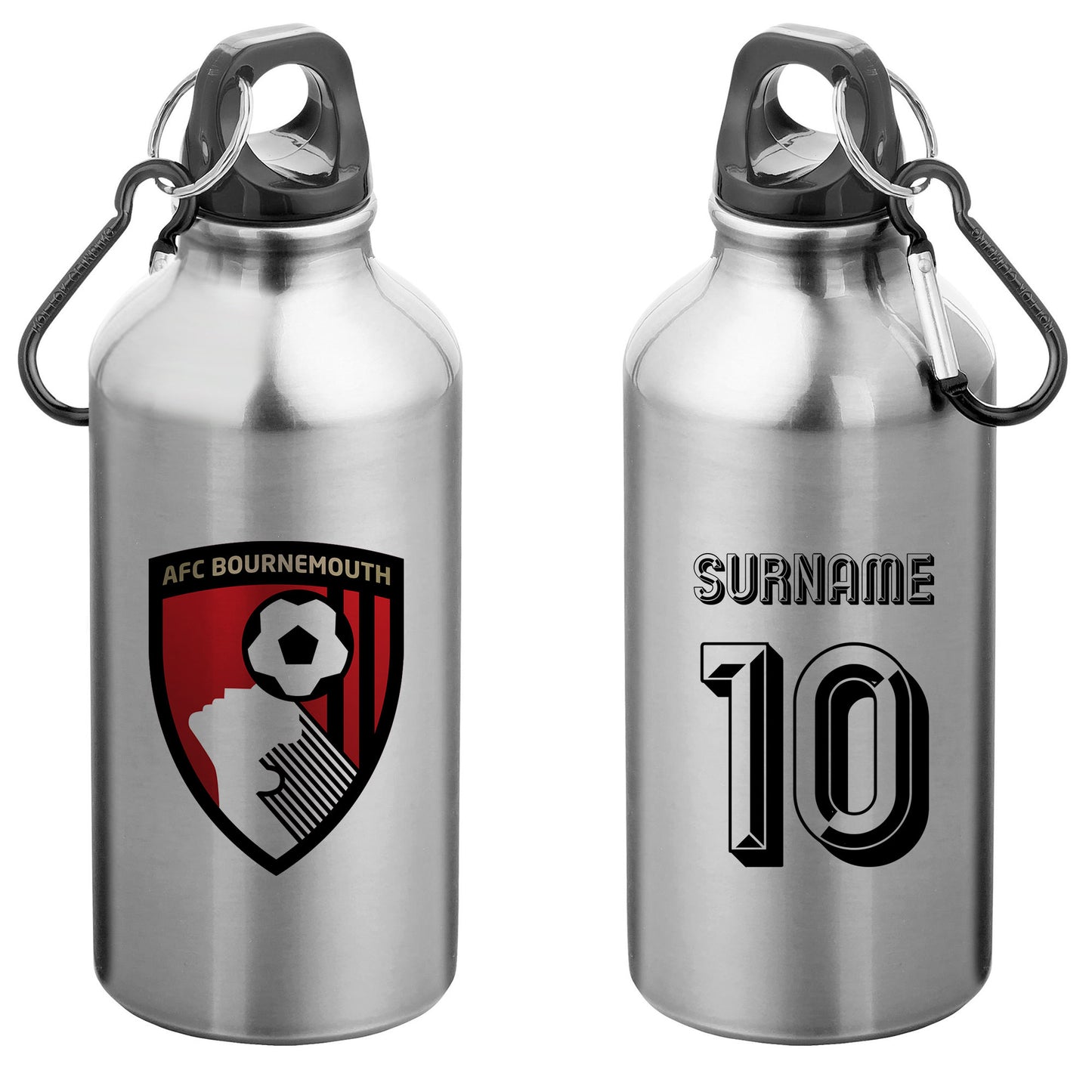 AFC Bournemouth Retro Shirt Silver Sport Bottle with Carabiner