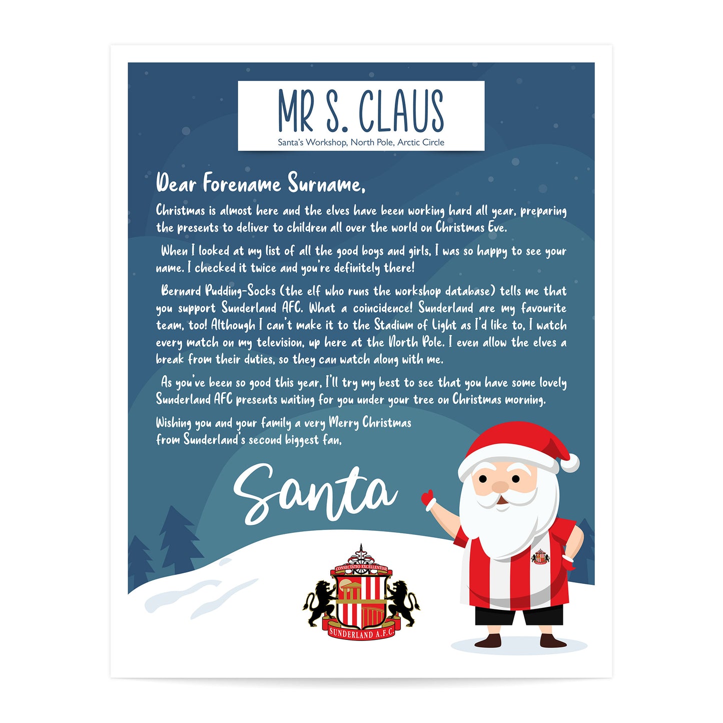 Sunderland AFC Personalised Letter from Santa