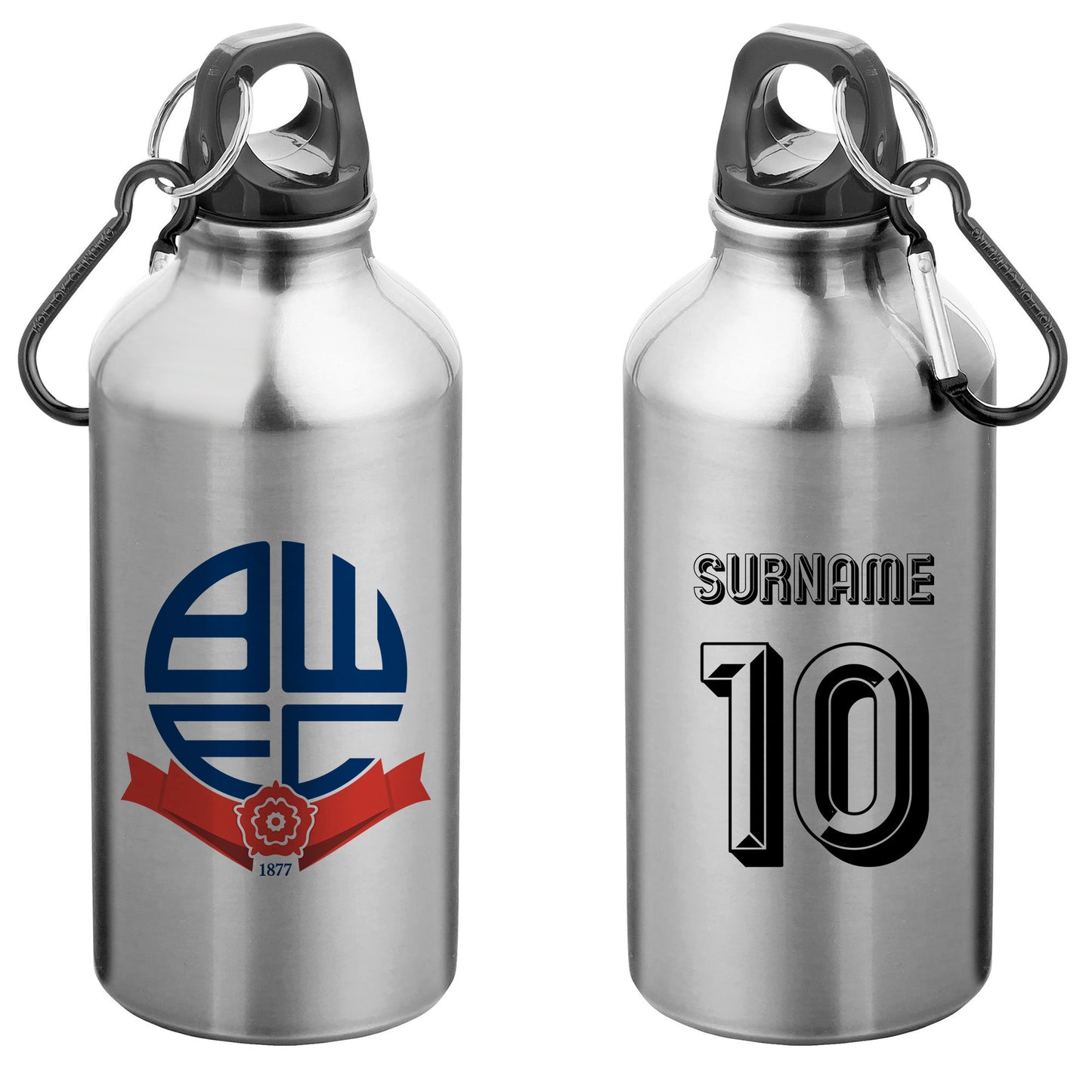 Bolton Wanderers FC Retro Shirt Silver Sport Bottle with Carabiner