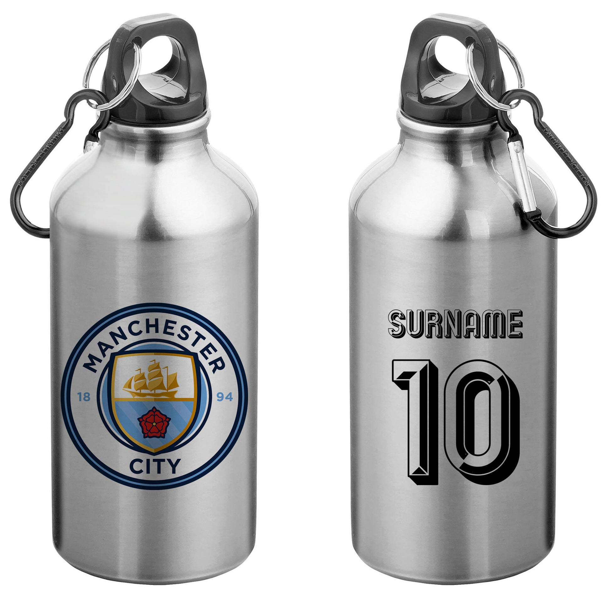 Manchester City FC Retro Shirt Silver Sport Bottle with Carabiner