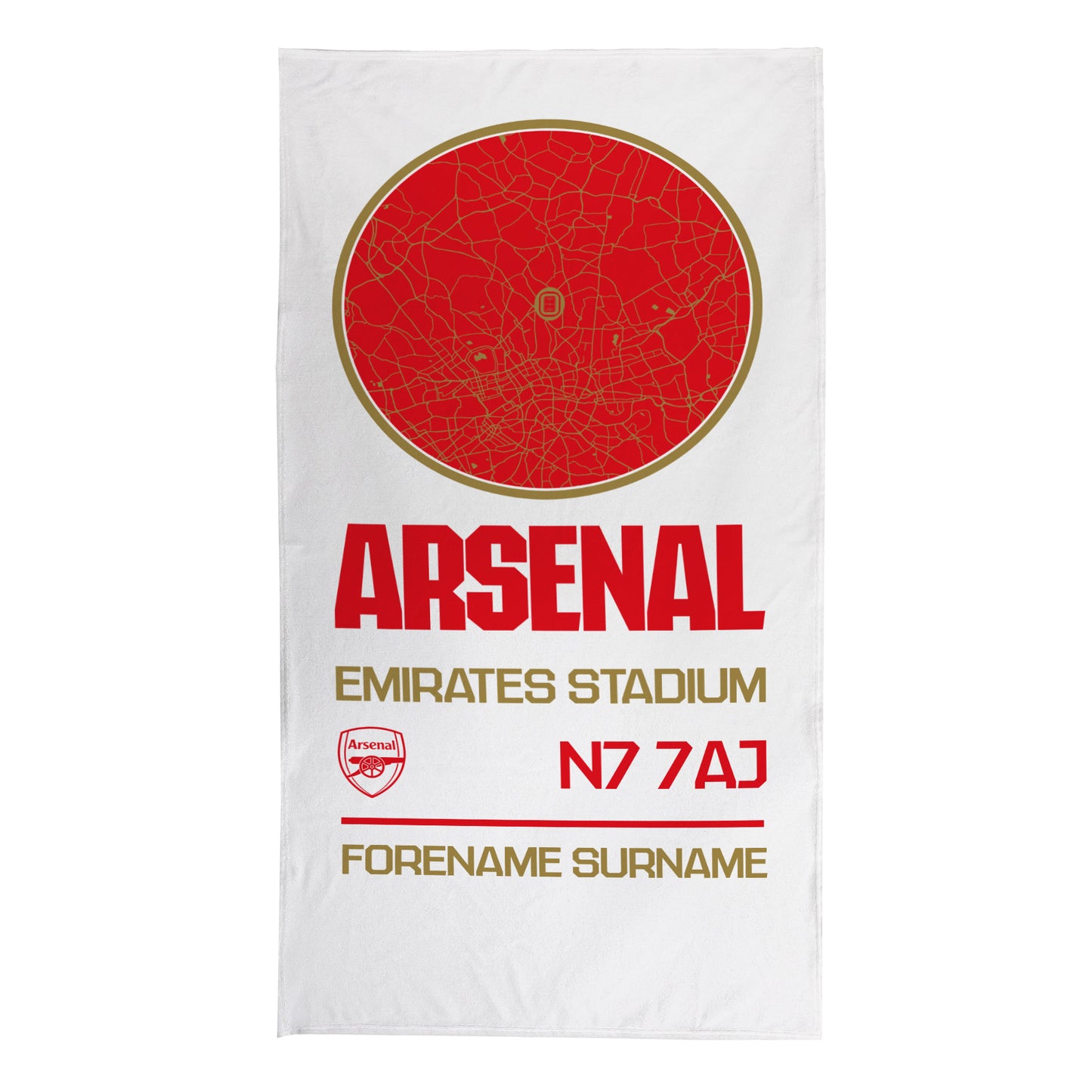 Arsenal FC Map White Beach Towel