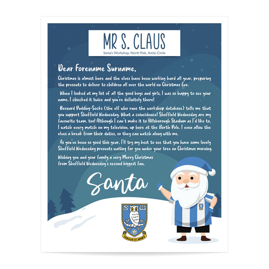 Sheffield Wednesday FC Personalised Letter from Santa