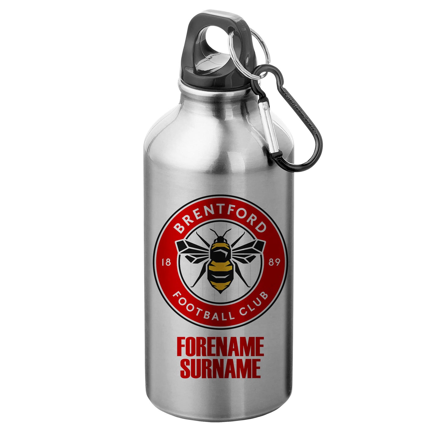 Brentford FC Bold Crest Silver Sport Bottle with Carabiner