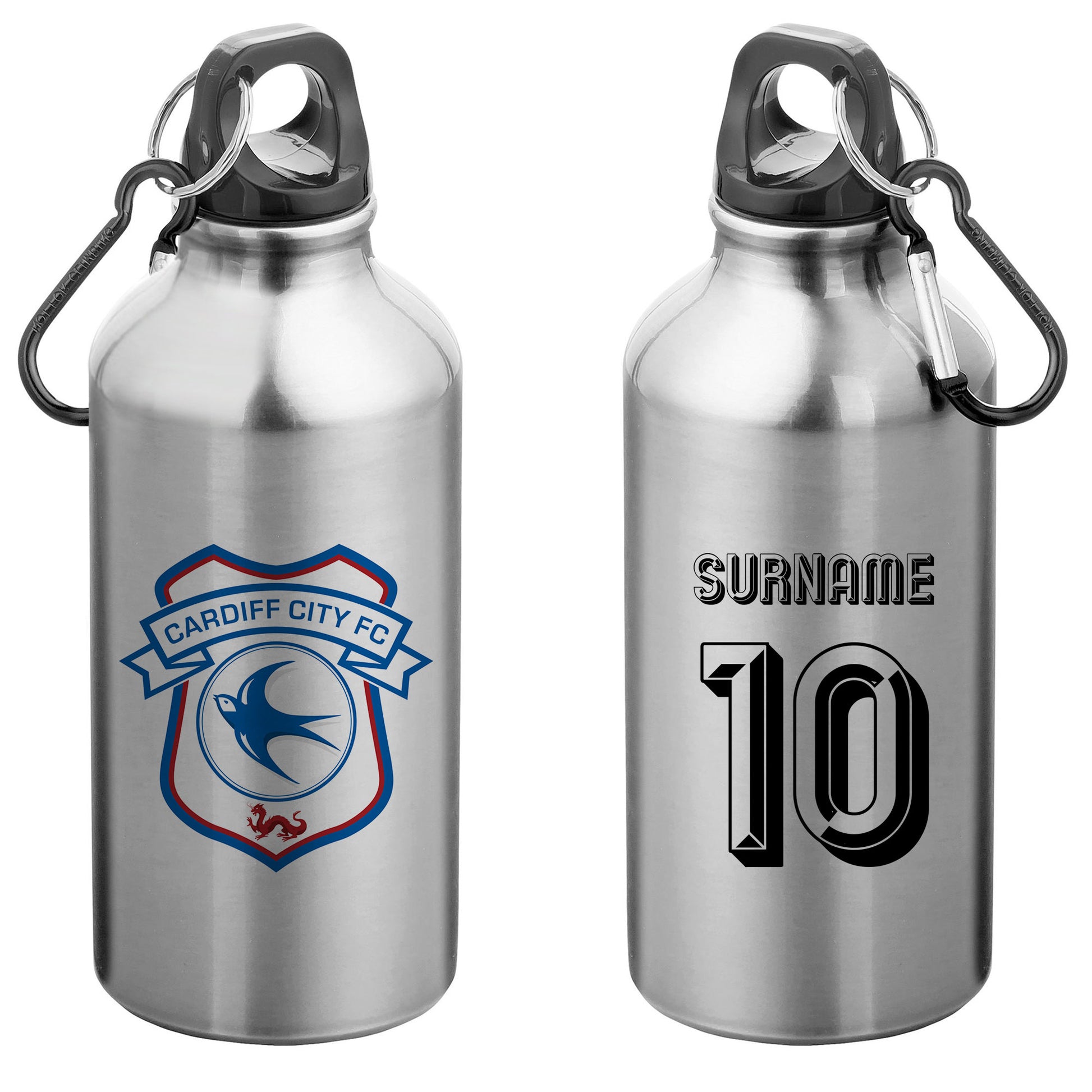 Cardiff City FC Retro Shirt Silver Sport Bottle with Carabiner