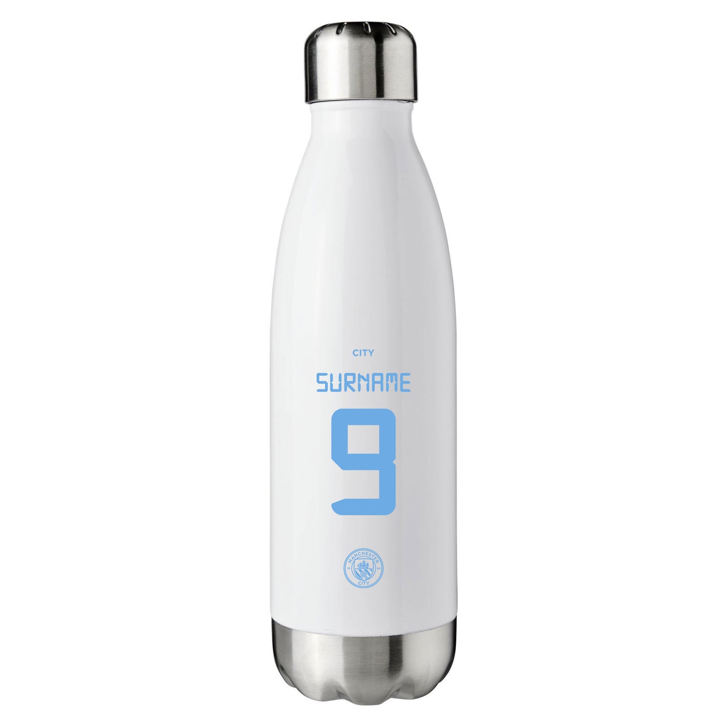 Manchester City FC Back of Shirt White Insulated Water Bottle