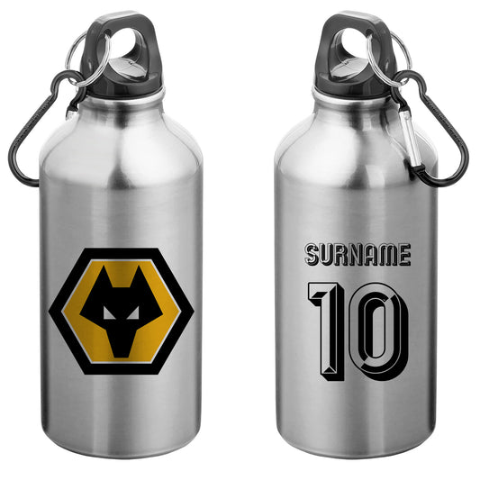 Wolves Retro Shirt Silver Sport Bottle with Carabiner