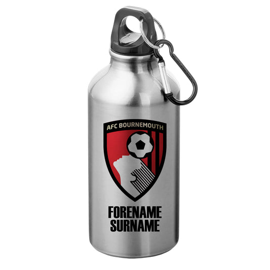 AFC Bournemouth Bold Crest Silver Sport Bottle with Carabiner