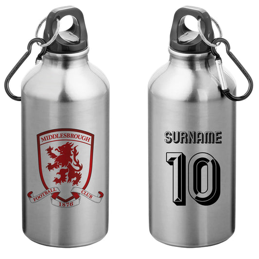 Middlesbrough FC Retro Shirt Silver Sport Bottle with Carabiner