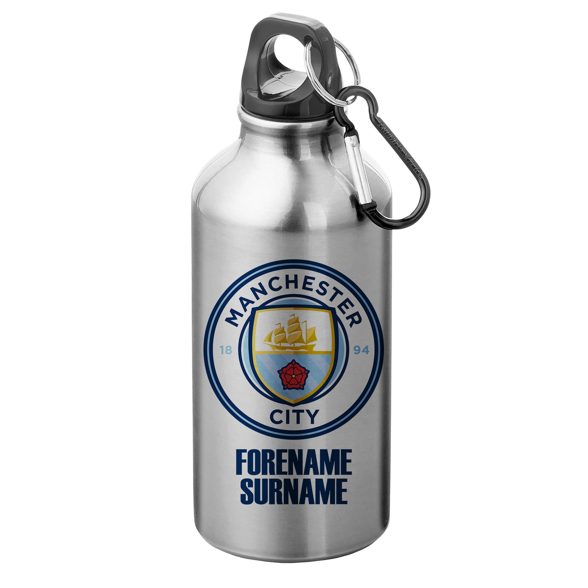 Manchester City FC Bold Crest Silver Sport Bottle with Carabiner