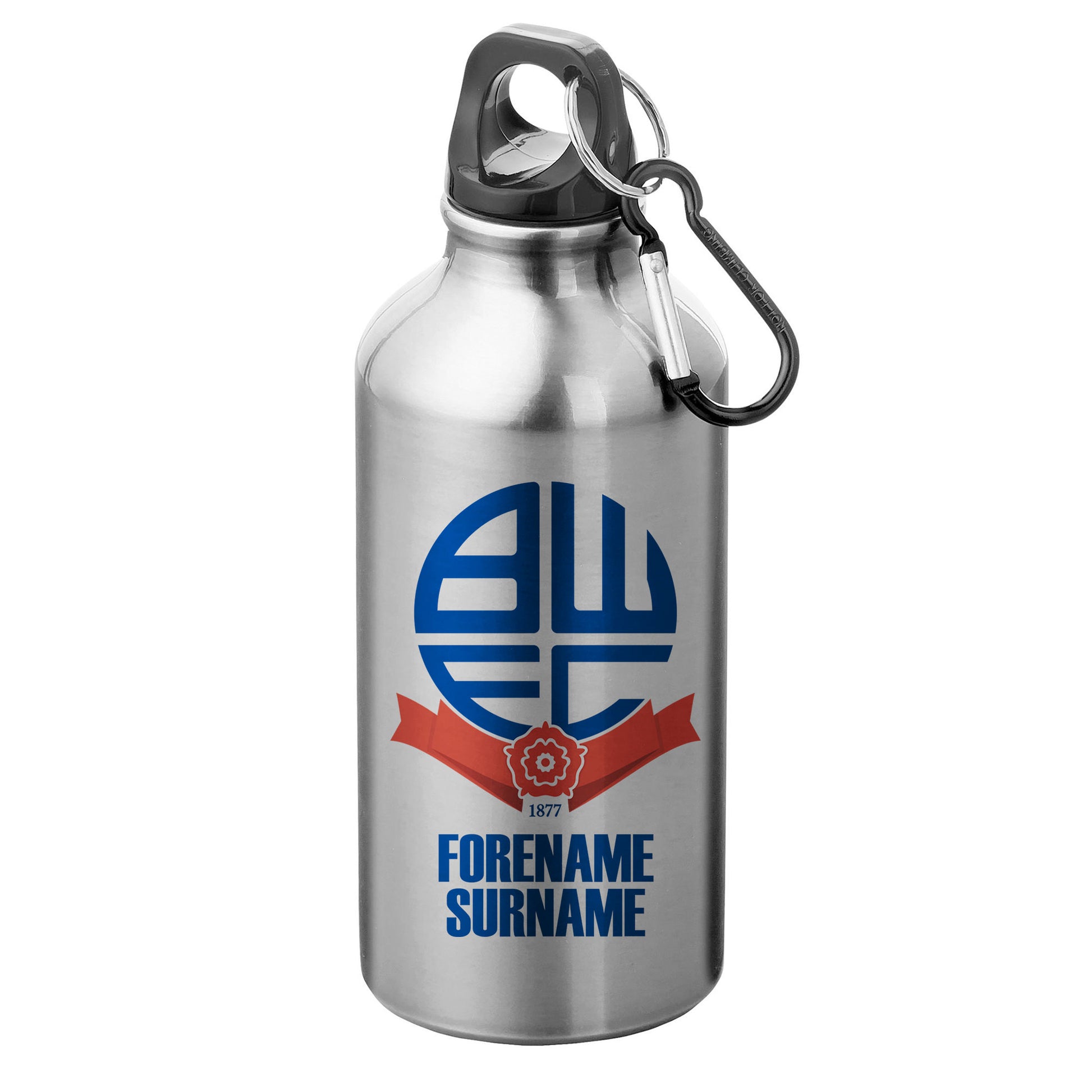 Bolton Wanderers FC Bold Crest Silver Sport Bottle with Carabiner