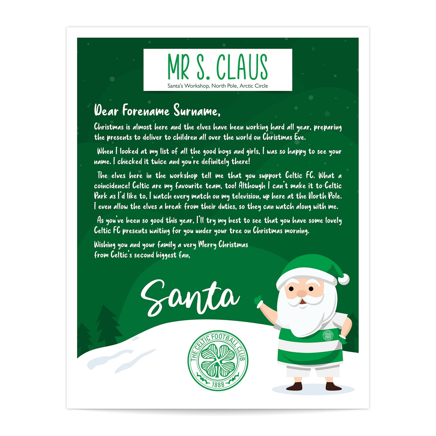 Celtic FC Personalised Letter from Santa