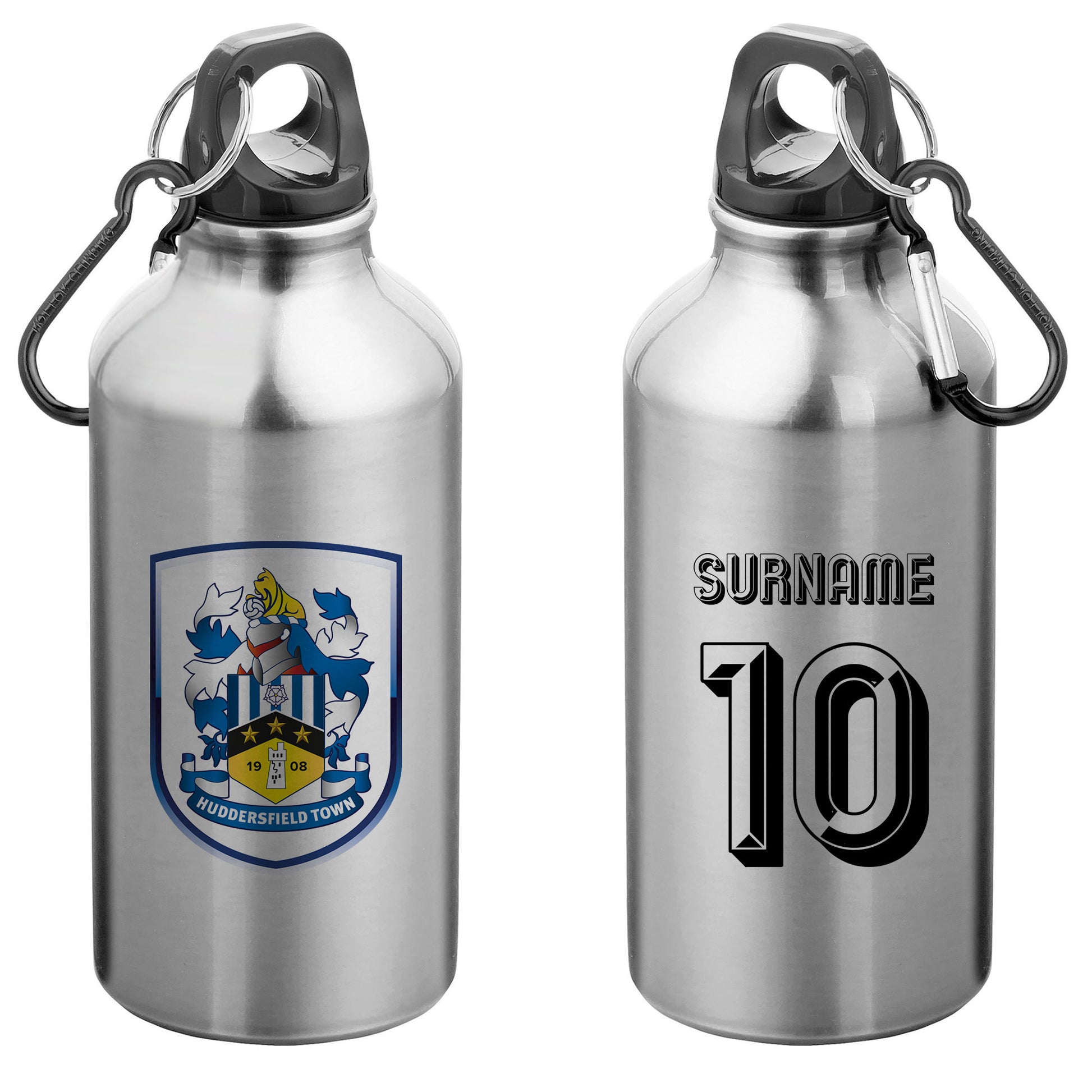 Huddersfield Town AFC Retro Shirt Silver Sport Bottle with Carabiner